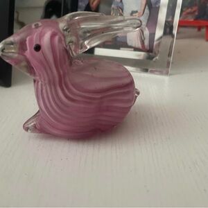 Vintage muranoGlass Pink Bunny Figurine - Decorative Small Pets Accent